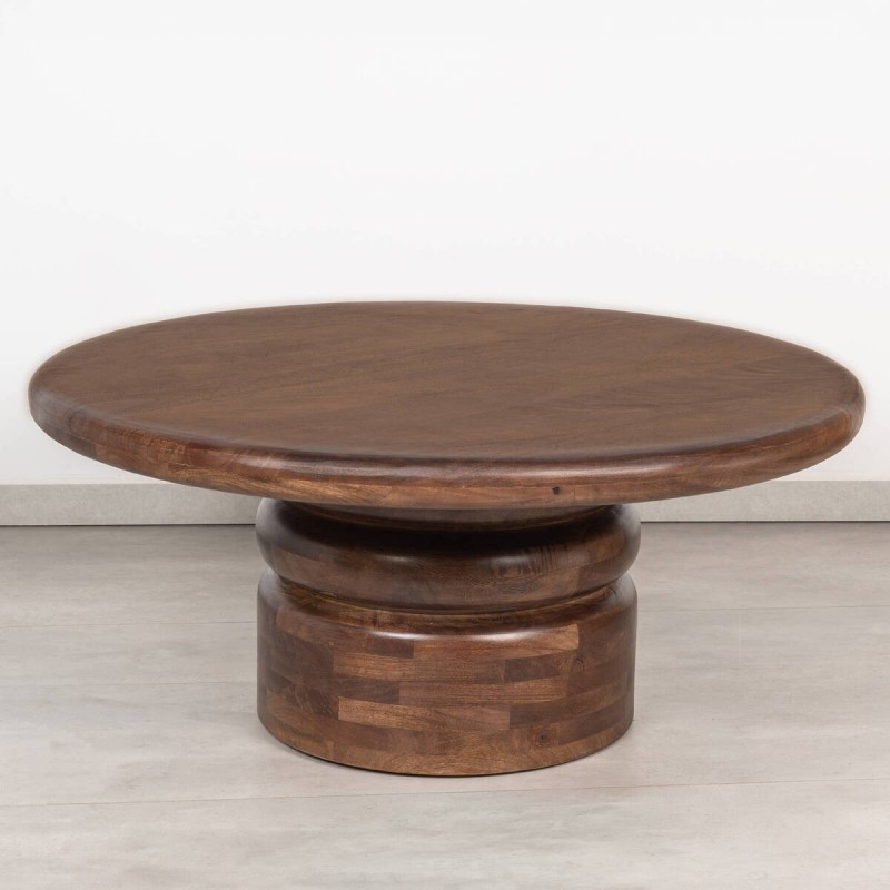 Hana Dark Walnut Coffee Table in solid mango wood with double ring pedestal ø89x40 cm