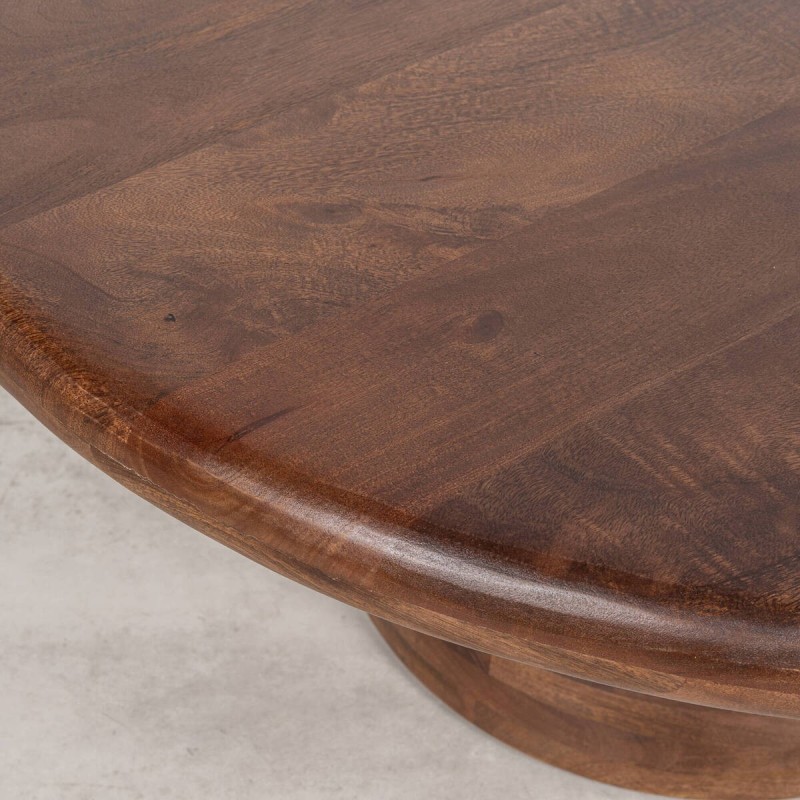 Hana Dark Walnut Coffee Table in solid mango wood with double ring pedestal ø89x40 cm