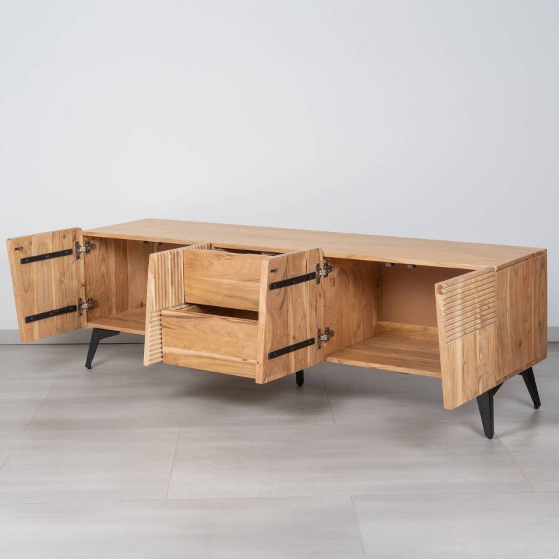 Mueble TV Plinth de acacia maciza con paneles acanalados 160×40×50 cm | Muebles Benítez