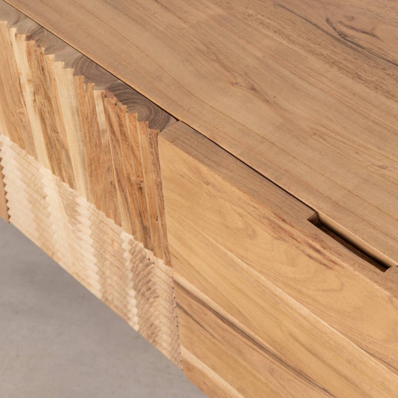 Mueble TV Plinth de acacia maciza con paneles acanalados 160×40×50 cm | Muebles Benítez