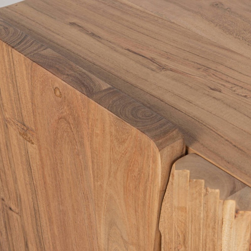 Mueble TV Plinth de acacia maciza con paneles acanalados 160×40×50 cm | Muebles Benítez