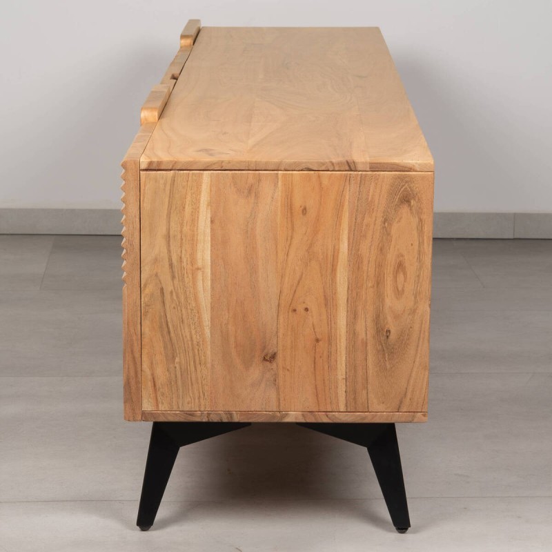 Mueble TV Plinth de acacia maciza con paneles acanalados 160×40×50 cm | Muebles Benítez