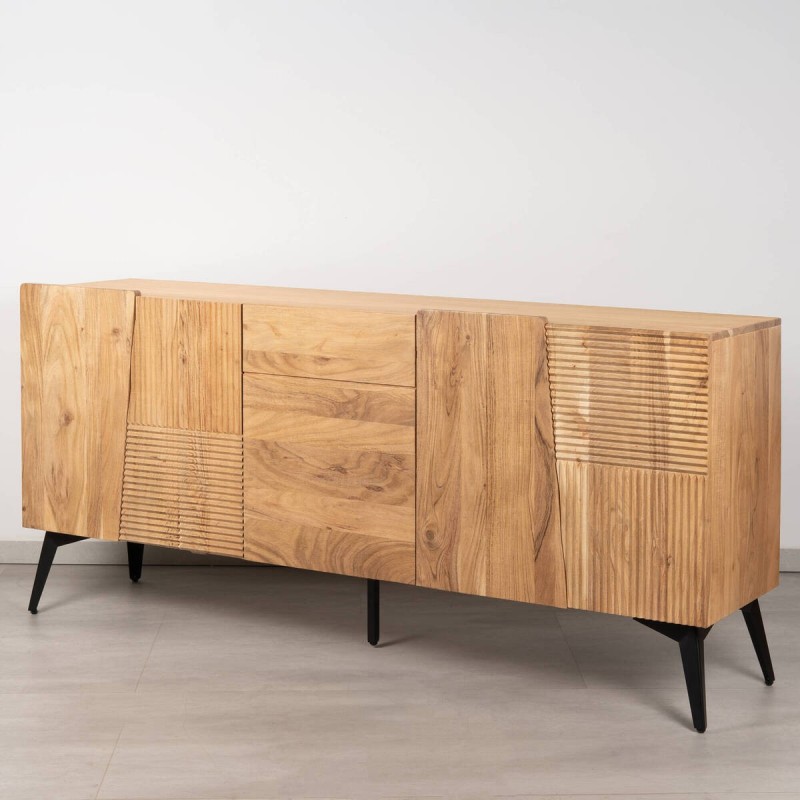 Aparador Plinth de acacia maciza de paneles acanalados y 5 puertas 170cm