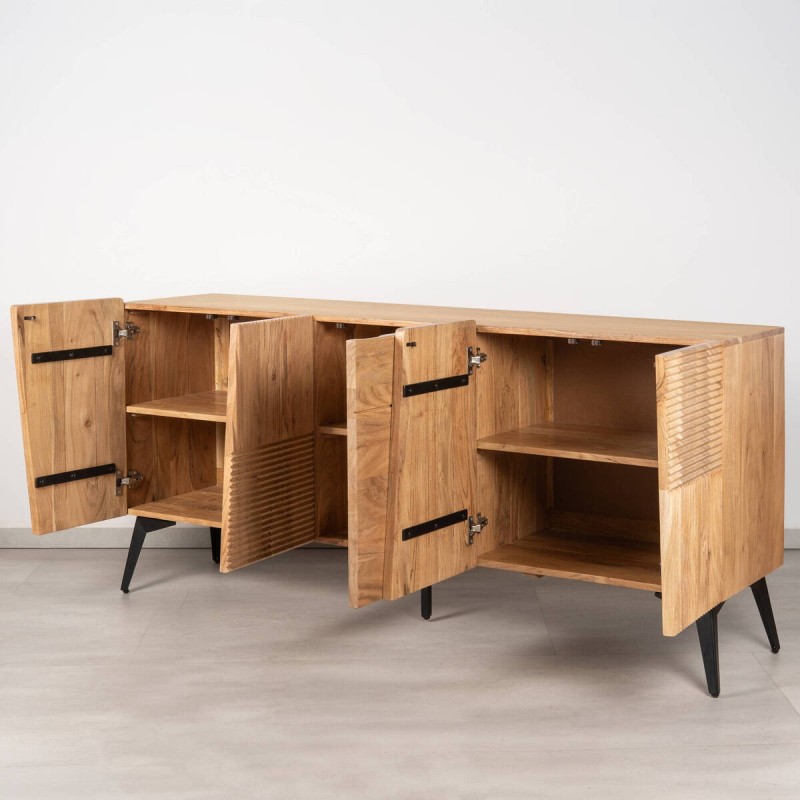 Aparador Plinth de acacia maciza de paneles acanalados y 5 puertas 170cm