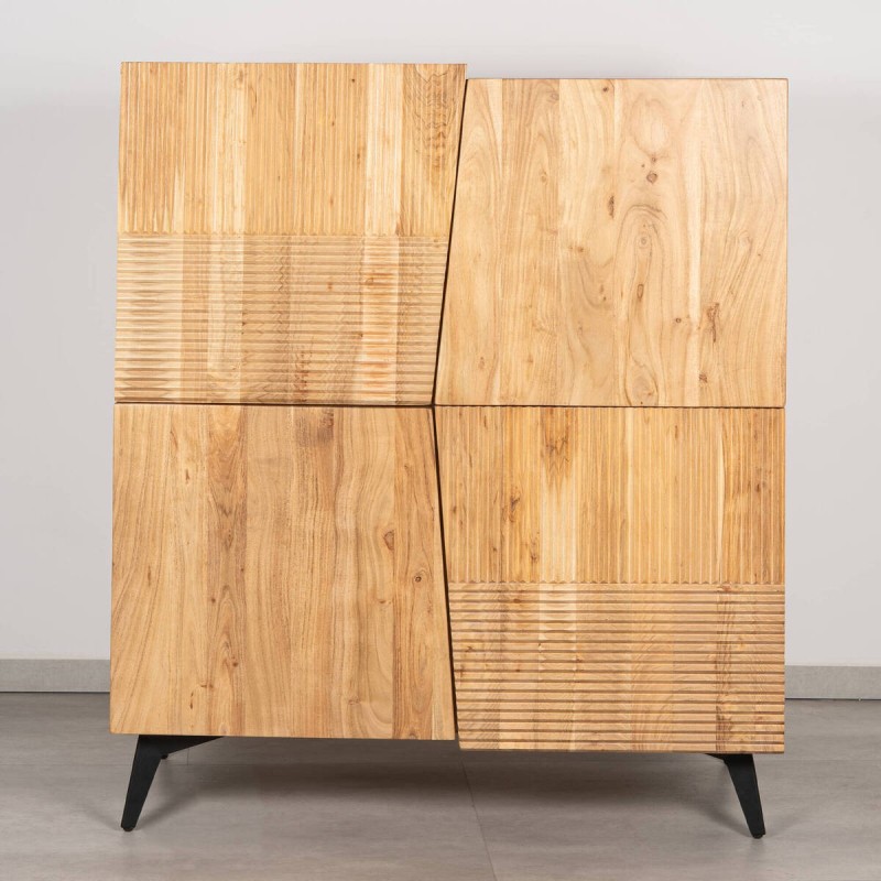 Vitrina Plinth de acacia maciza con paneles acanalados y 4 puertas 100 cm