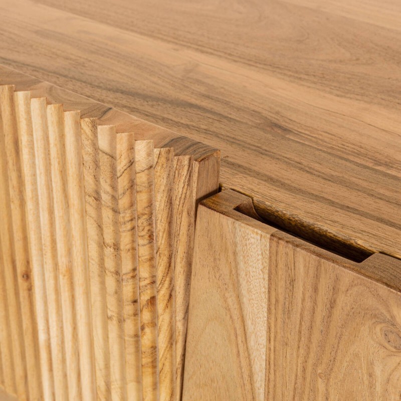 Vitrina Plinth de acacia maciza con paneles acanalados y 4 puertas 100 cm