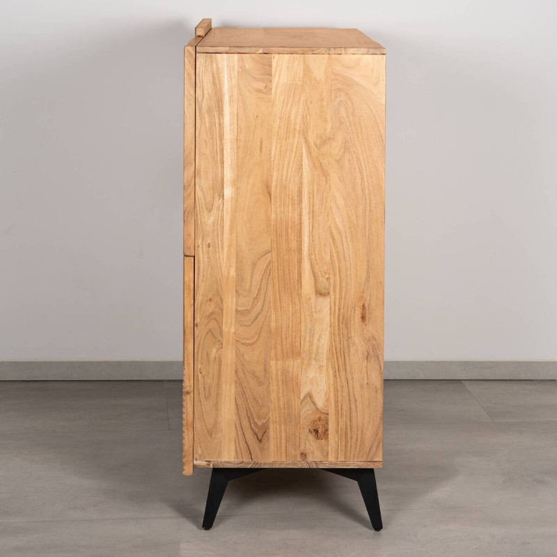 Vitrina Plinth de acacia maciza con paneles acanalados y 4 puertas 100 cm