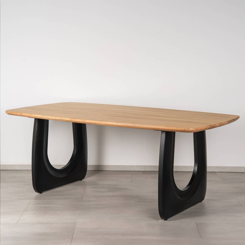 Mesa de comedor Bosco de acacia con patas en arco negro 200 cm