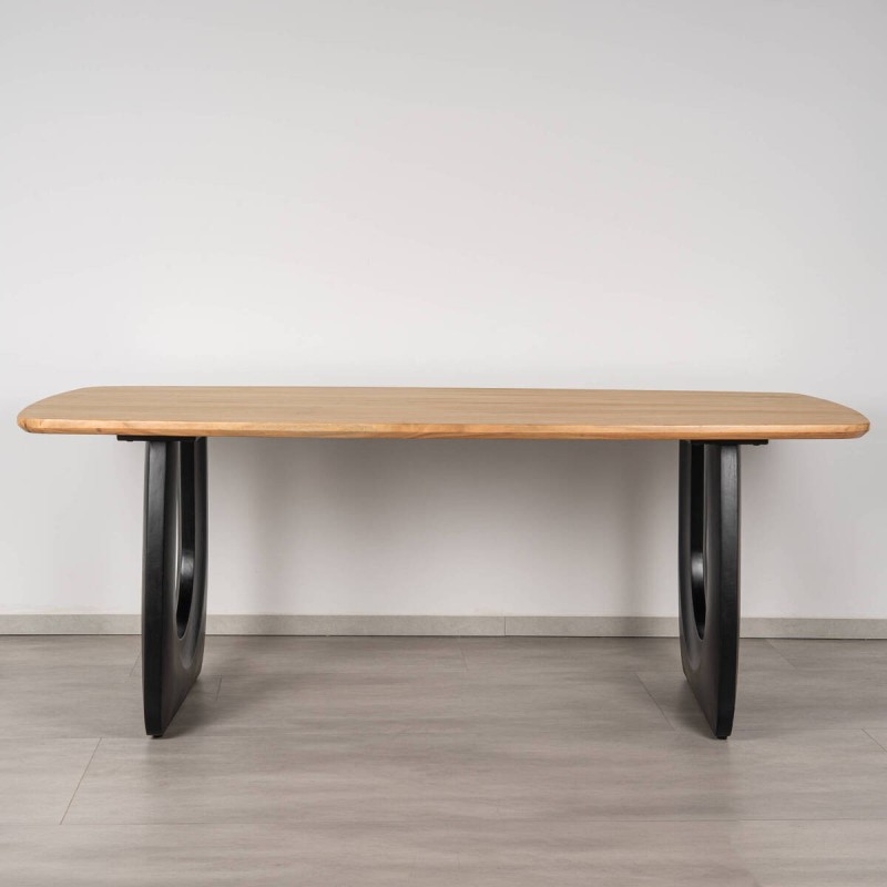 Mesa de comedor Bosco de acacia con patas en arco negro 200 cm