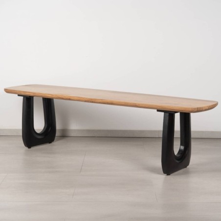 Banco Bosco de Acacia Maciza con Patas en Arco Negro 175cm
