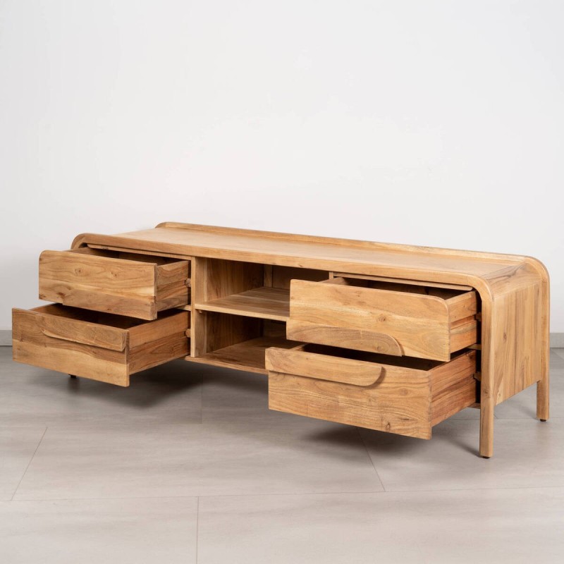 Mueble TV Arbor de acacia con cantos redondeados, 4 cajones 160 cm