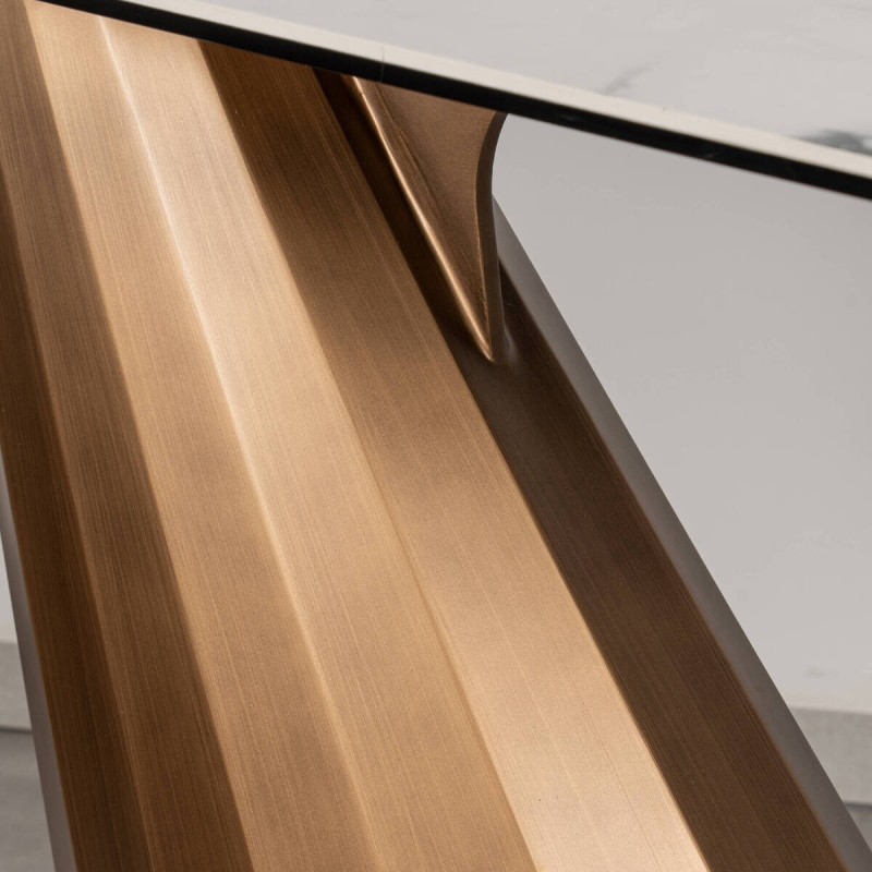 Consola Oria mármol y bronce 135 cm con base de metal bronce y tapa cerámica