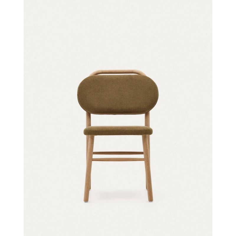 Silla helda de chenilla verde y madera de roble 45x51x83cm