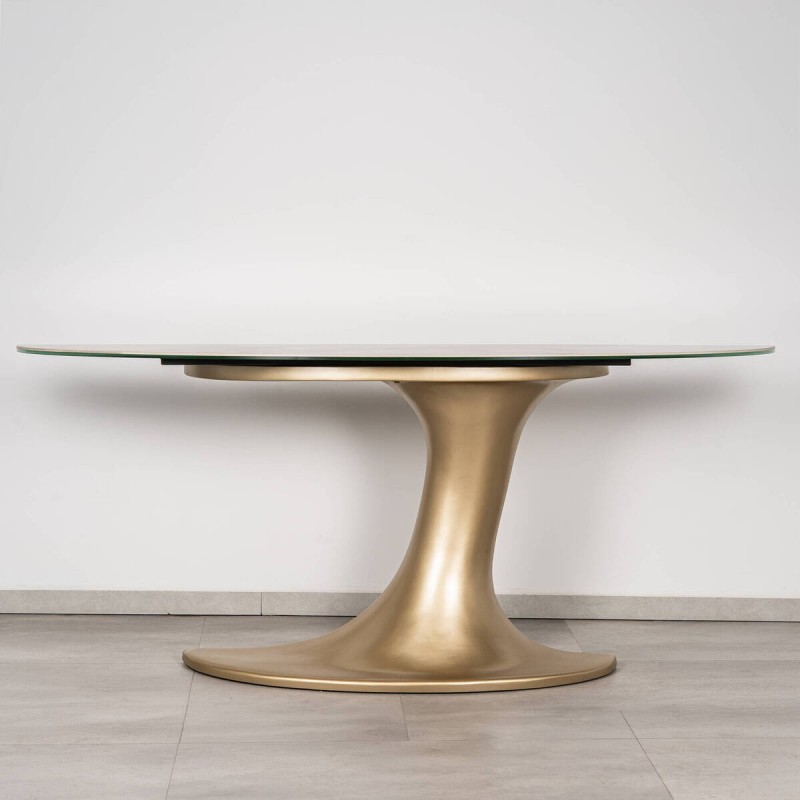 Consola Lipari Efecto Mármol Crema y Pie Dorado Champán 180 x 40 cm