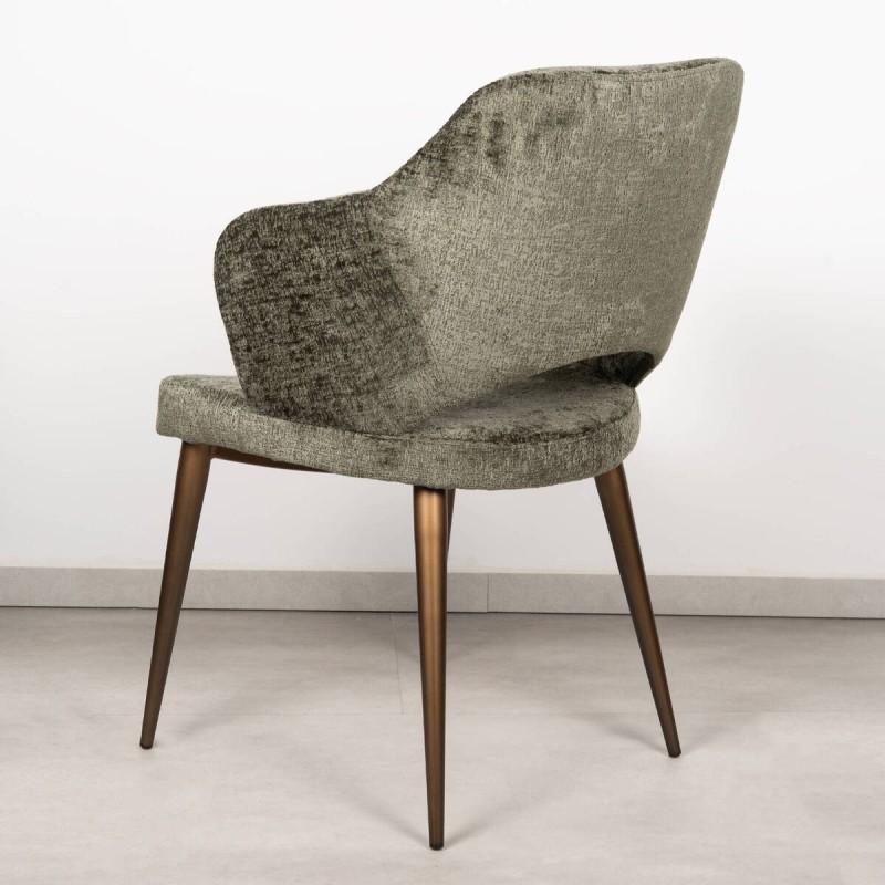 Elin Dining Chair with Armrests in Olive Green Fabric