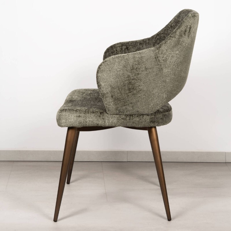 Elin Dining Chair with Armrests in Olive Green Fabric