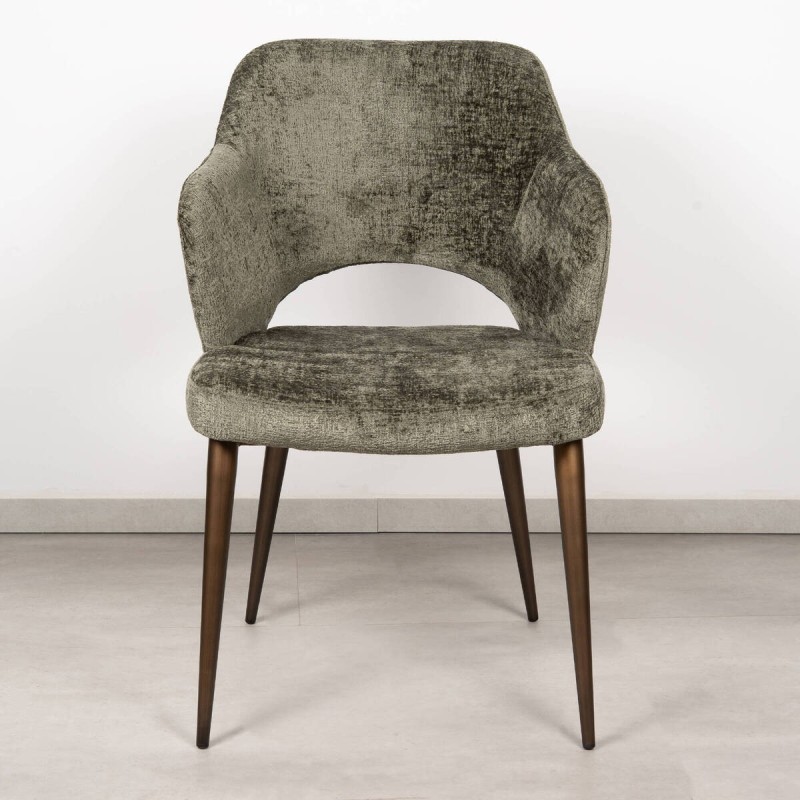 Elin Dining Chair with Armrests in Olive Green Fabric