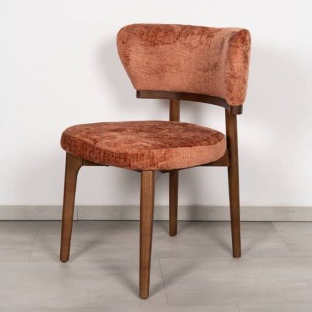 Silla de Comedor Dalia Tapizada en Terracota con Patas de Fresno