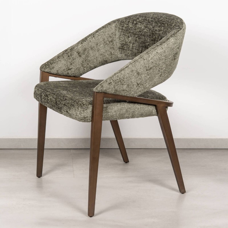 Amara Chair Upholstered in Green Chenille with Bronze Legs