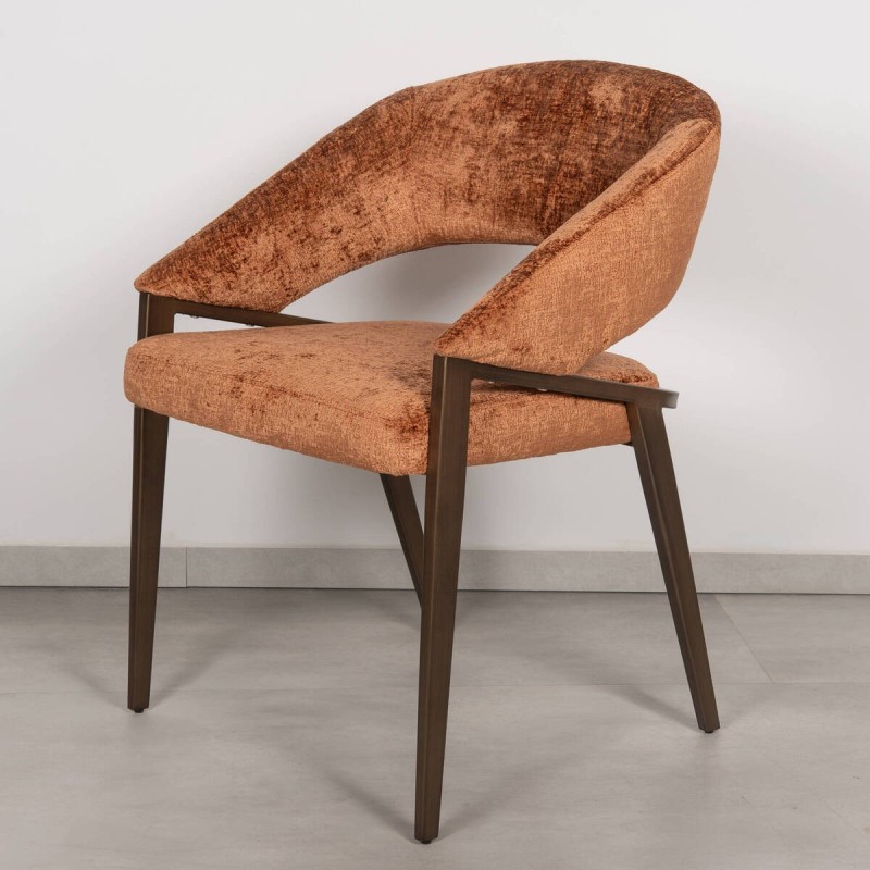 Amara Dining Chair Upholstered in Orange Chenille with Bronze-Finish Legs