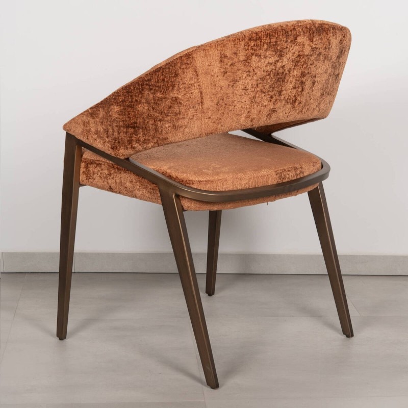 Amara Dining Chair Upholstered in Orange Chenille with Bronze-Finish Legs