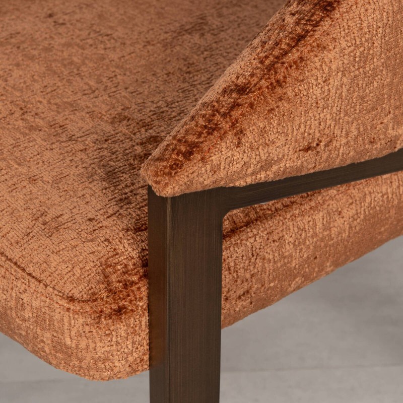 Amara Dining Chair Upholstered in Orange Chenille with Bronze-Finish Legs