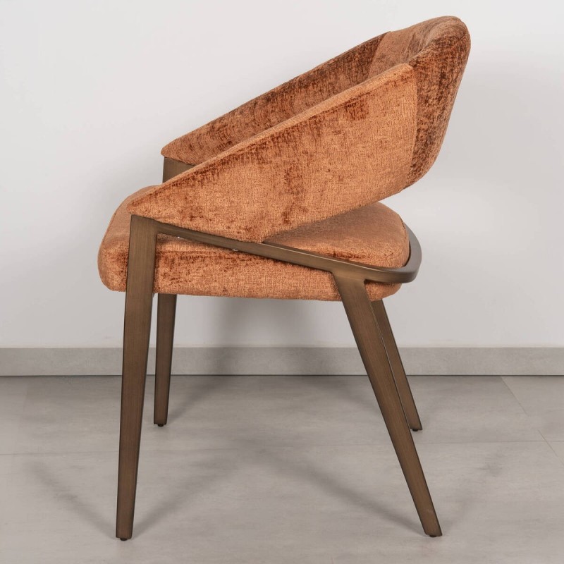 Amara Dining Chair Upholstered in Orange Chenille with Bronze-Finish Legs