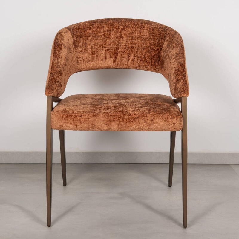 Amara Dining Chair Upholstered in Orange Chenille with Bronze-Finish Legs