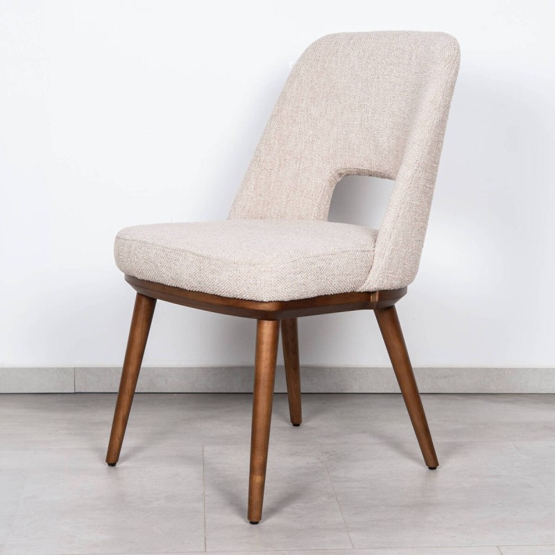 Aira Dining Chair in Cream Fabric with Cut-Out Back