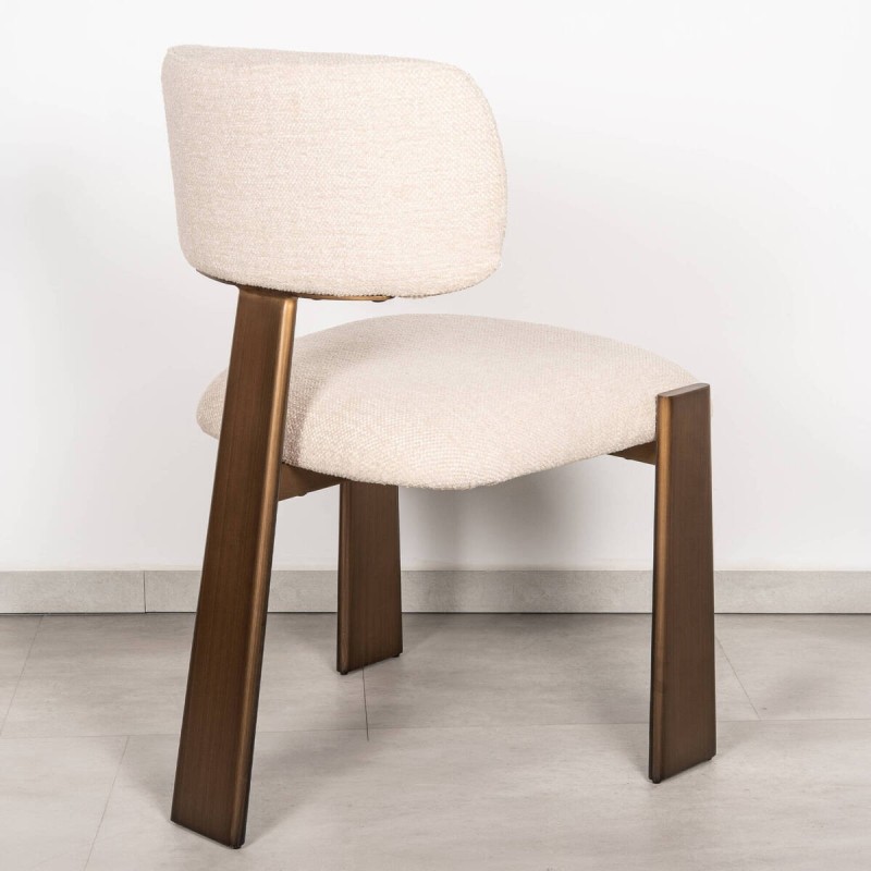 Silla de Comedor Lastovo de 3 Patas Bronce Tapizada en Beige Claro