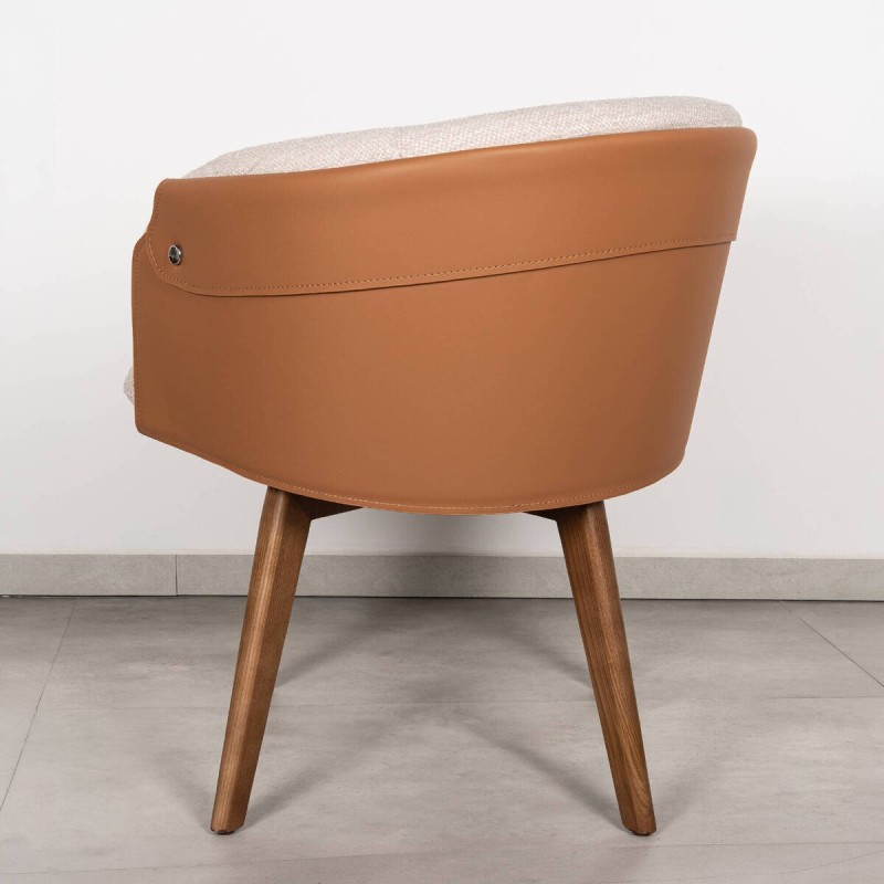 Silla de Comedor Giratoria Piran en Tejido Crema y Polipiel Coñac