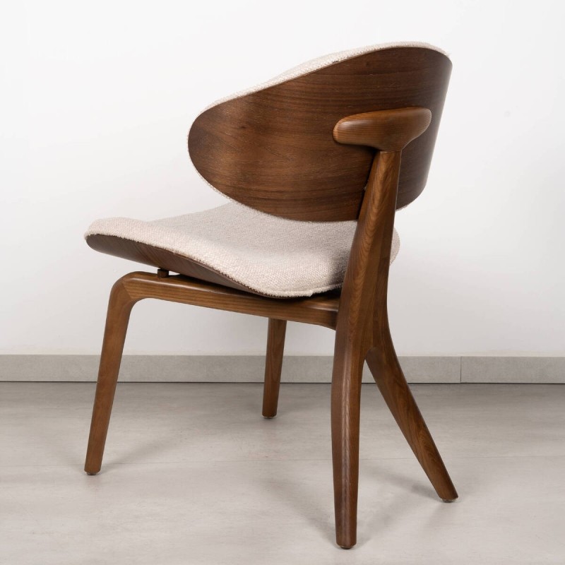 Bosa Dining Chair in Cream Fabric with Walnut Back