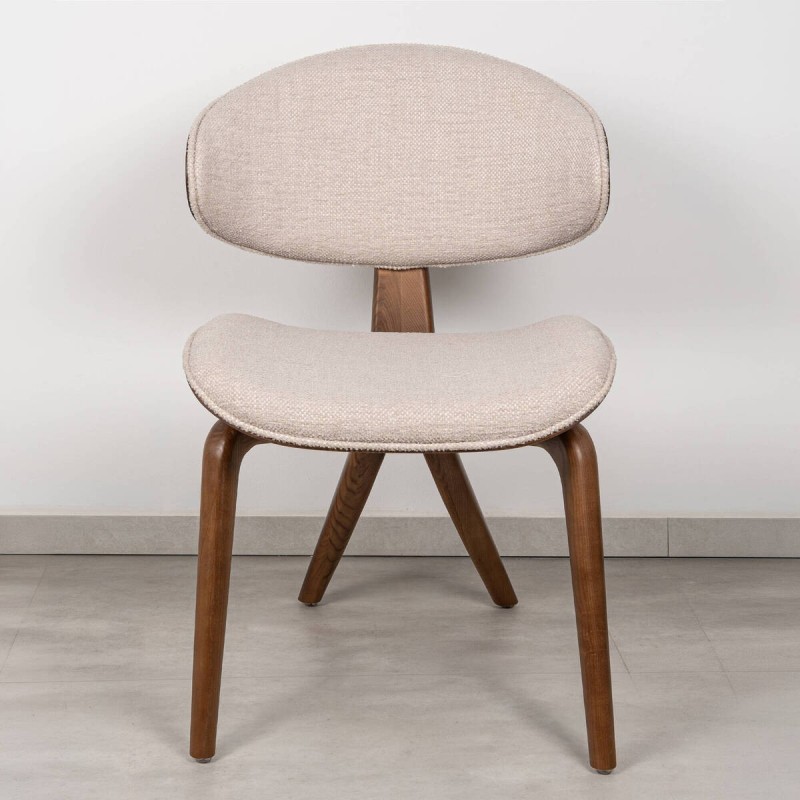 Bosa Dining Chair in Cream Fabric with Walnut Back