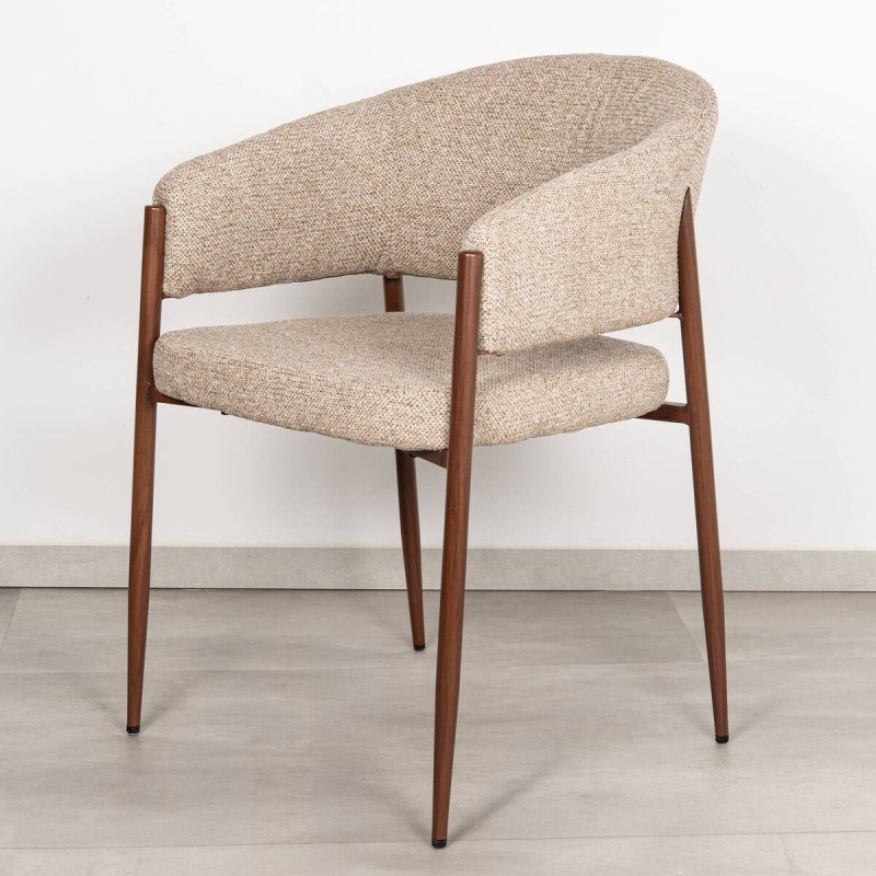 Silla de Comedor Perast en Beige Tostado con Patas de Metal Acabado Nogal