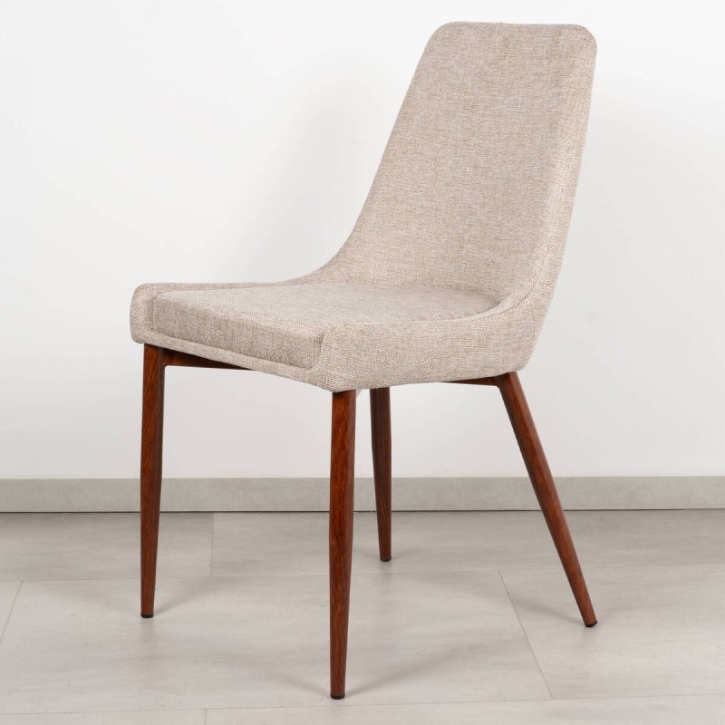 Silla de Comedor Evora Tapizada en Beige con Patas de Metal Acabado Nogal