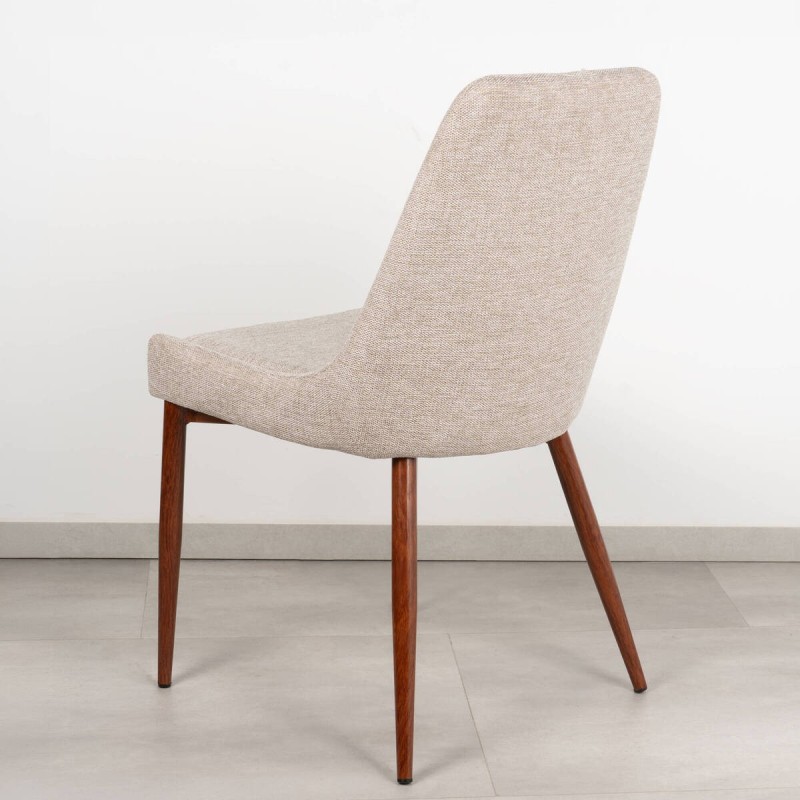 Silla de Comedor Evora Tapizada en Beige con Patas de Metal Acabado Nogal