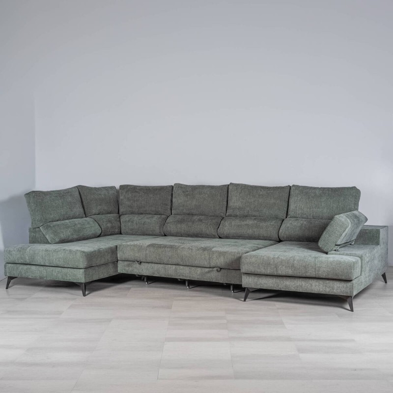 Sofá Chaiselongue Doble House verde oscuro con Módulo Deslizante 340 cm