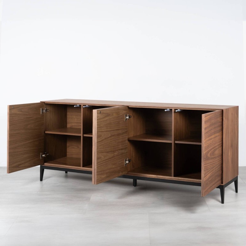 Aparador Atuel madera nogal con puertas abatibles y patas de metal negro 180 cm
