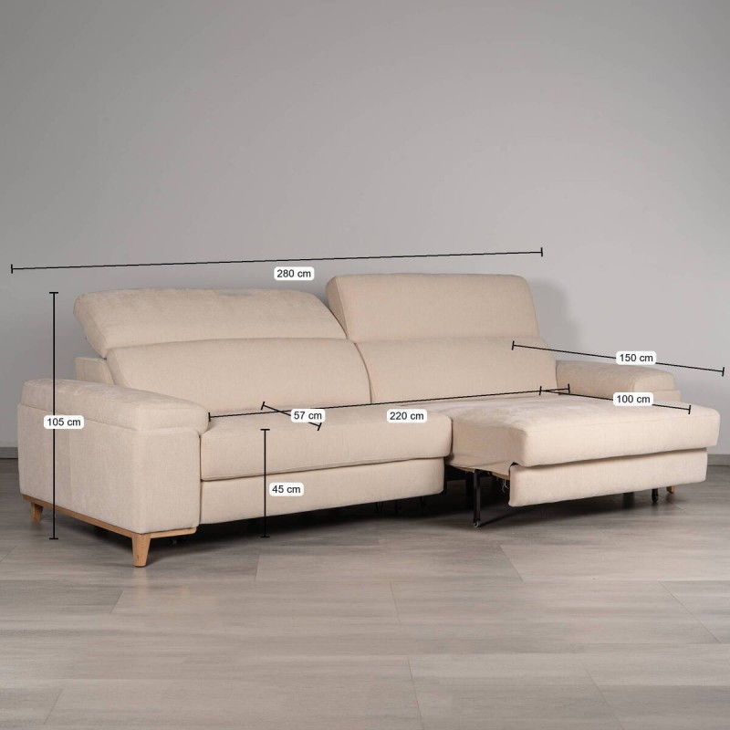 Sense 3-Seater Sliding Sofa in Cream 280 cm