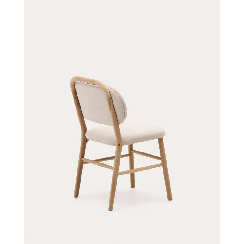 Silla helda de chenilla beige y madera de roble 45x51x83cm