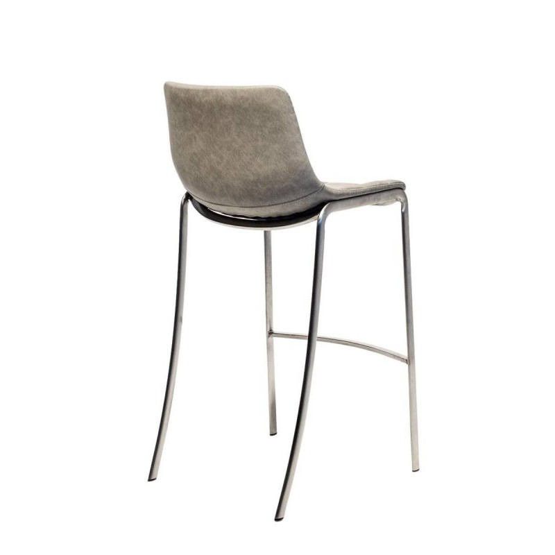 Taburete alto polipiel gris y acero cepillado 50x47x105cm