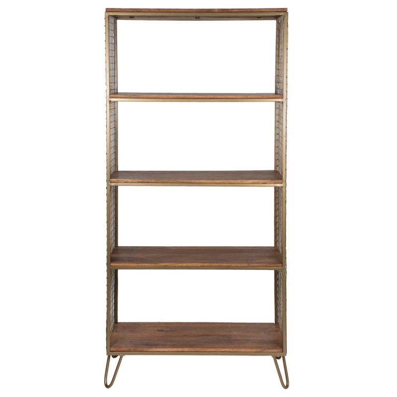 Estantería madera de mango y rejilla metal marrón 80x38x174cm