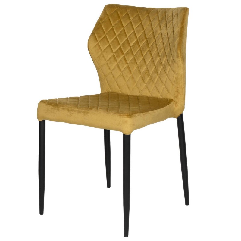 Silla comedor hebe terciopelo amarillo azufre  patas metal negra 47x52x85cm