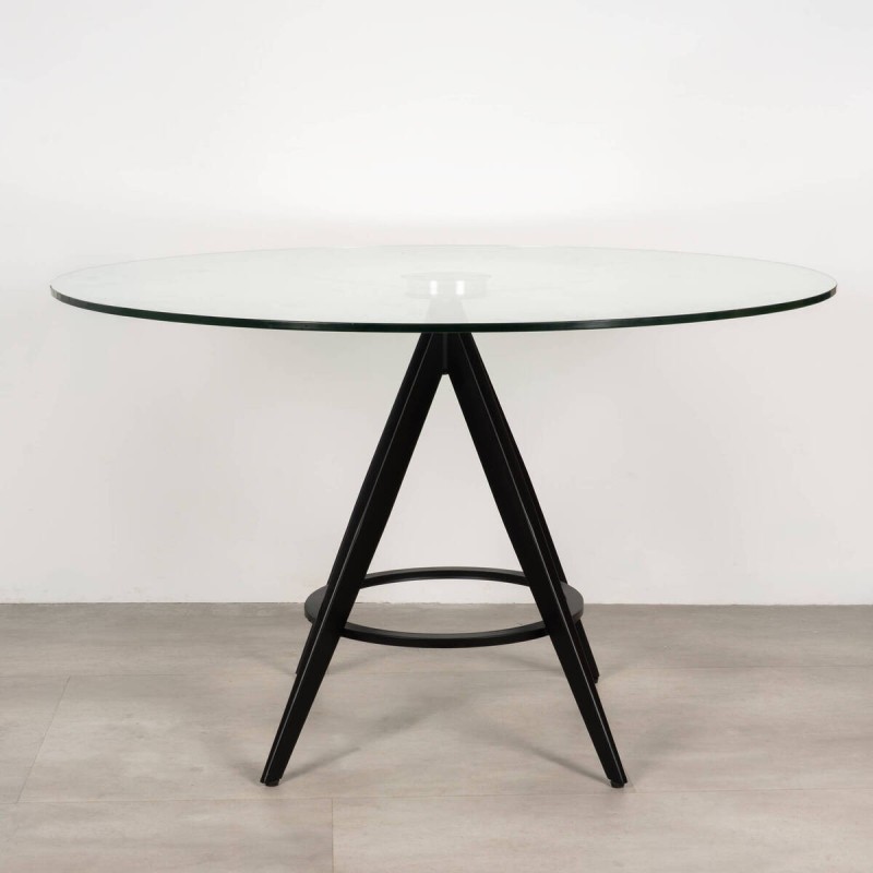 Mesa de comedor redonda en cristal y acero 120x75cm