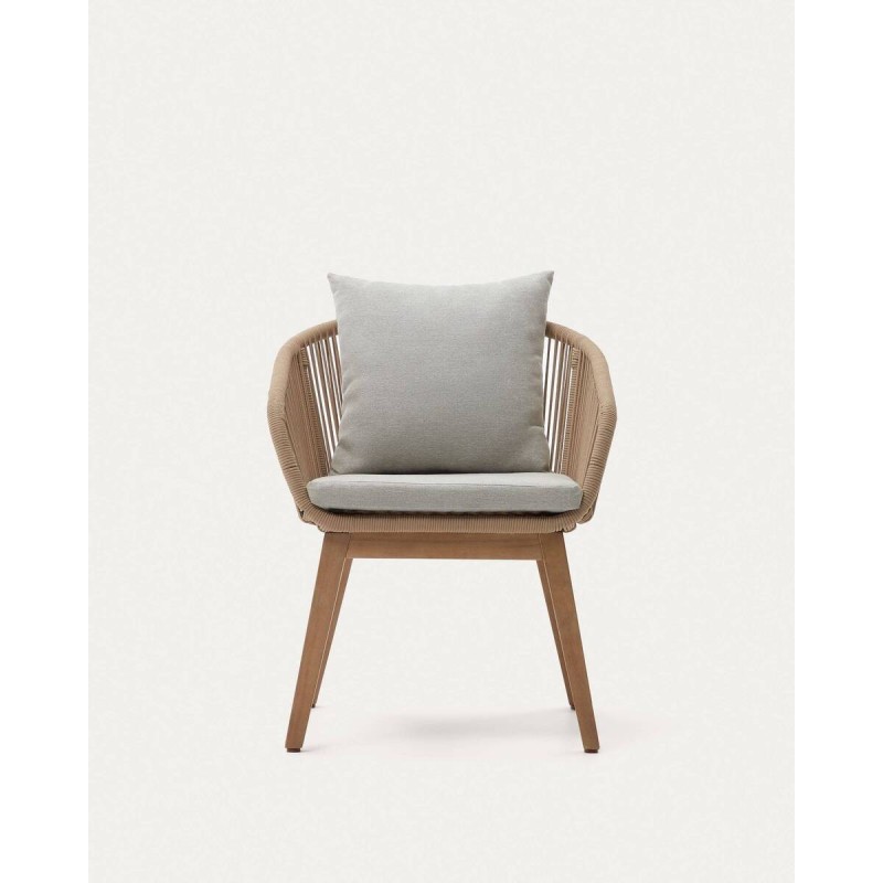 Silla portalo de cuerda beige y patas de acacia 63x60x76cm