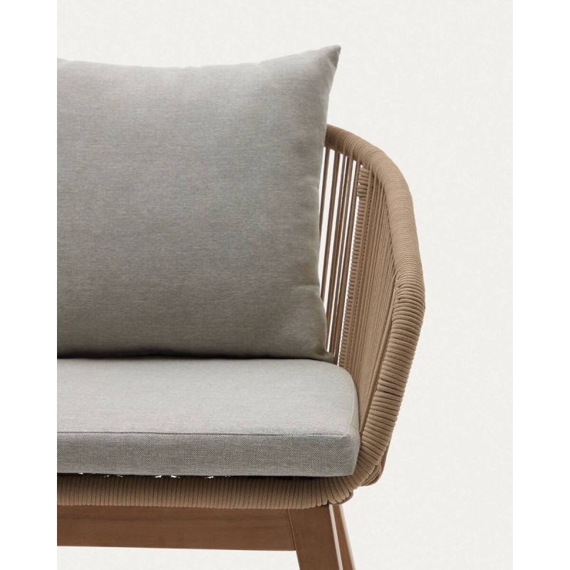 Silla portalo de cuerda beige y patas de acacia 63x60x76cm