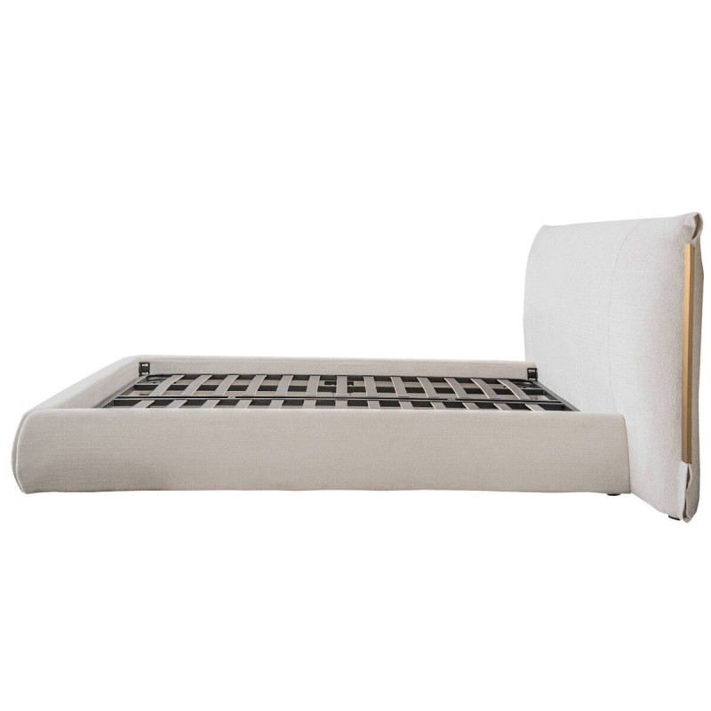 Cama tapizada gris con detalles de latón en dorado 180x200x105cm