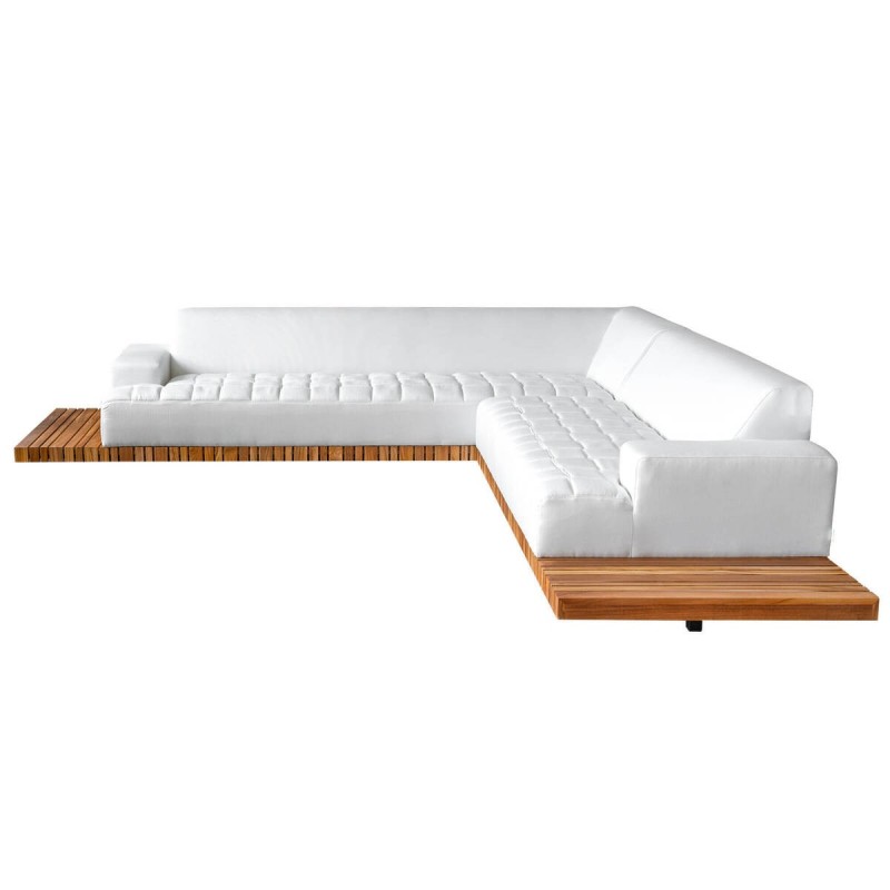 Sofá modular exterior en teca blanco en L | Muebles Benítez