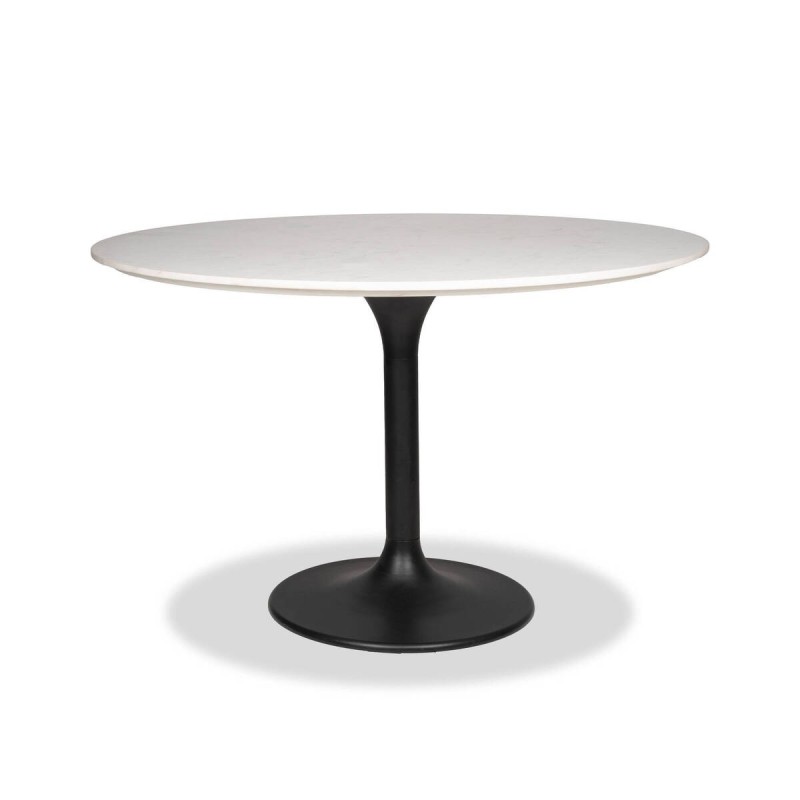 Mesa de comedor redonda altea de mármol blanco y base de metal negro 120x76cm