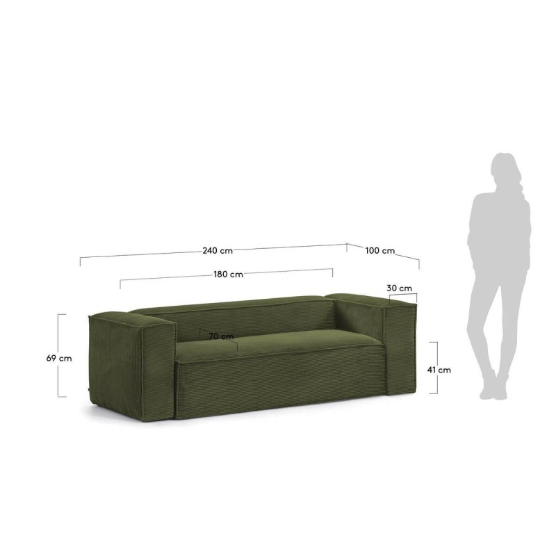 Sofá Blok 3 plazas chaise longue en pana verde 240 cm | FSC y OEKO-TEX